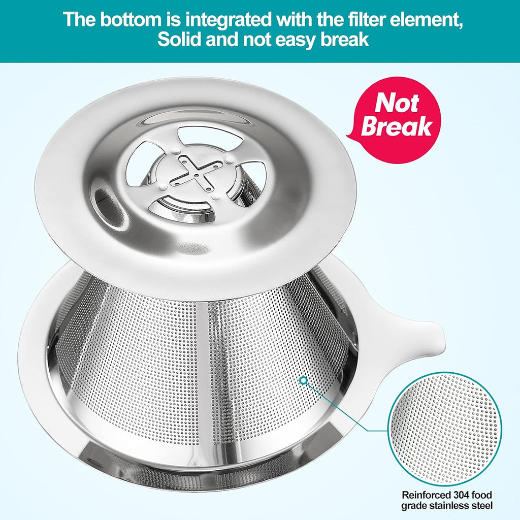 Pour Over Coffee Dripper, Slow Drip Paperless Coffee Filter, Stainless Steel Pour Over Coffee Maker for Single Cup Brew, Double Mesh Design of Manual Reusable Cone Filter.