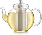 Teabloom Heritage Borosilicate Glass Teapot – 40 oz Classic Round Design with Stainless Steel Infuser – Stovetop Safe, Drip-Free Spout, Durable Heat-Resistant Tea Kettle for Loose Leaf or Teabags