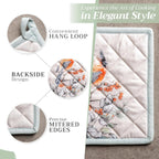 Maison d' Hermine 100% Cotton Oven Mitt & Pot Holder Set (7.5"x13" & 8"x8") Heat Resistant BBQ Cooking Gloves with Loop, Baking, Grilling, Kitchen, Handling Hot Pans (Whitish Shabby Chique)