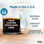 Custom Libbey Clear Glass Coffee Mugs 13 oz. Set of 10, Personalized Bulk Pack - Perfect for Coffee, Tea, Espresso, Hot Cocoa, Other Beverages - Black Bottom