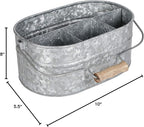 Alpha Living Home Galvanized Metal Utensil Caddy - Rustic Farmhouse Organizer Metal Garden Caddy with 4 Compartments and Wooden Handle for Kitchen, Buffet & Outdoor Events (Silver)