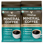 VitaCup Mineral Coffee with Trace Minerals, Hydrate, Replenish & Restore w/All Natural Sea Minerals, Electrolytes, Organic Coffee, Single Origin, Medium Dark Roast, Ground Coffee, 2 Bags 10oz Each