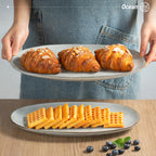 famiware Serving Platter, Oval 15.59/14.3/12.9inch Serving Dishes for Entertaining, Serving Bowls, Reactive Glaze, Stoneware Serving Trays for Party, Food, Turkey, Cheese, Ocean Series, Grey