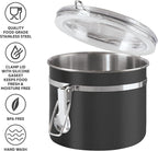 Oggi Stainless Steel Kitchen Canister 26 fl oz, Black - Airtight Clamp Lid, Clear See-Thru Top - Ideal for Kitchen Storage, Food Storage, Pantry Storage. Size 5" x 3.5".