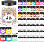 Plastic Jars with Lids, 48 Pcs 6 OZ Slime Containers with Screw On Lids Clear Round Plastic Storage Jars Refillable Container Jar for Travel Storage Home Kitchen Food
