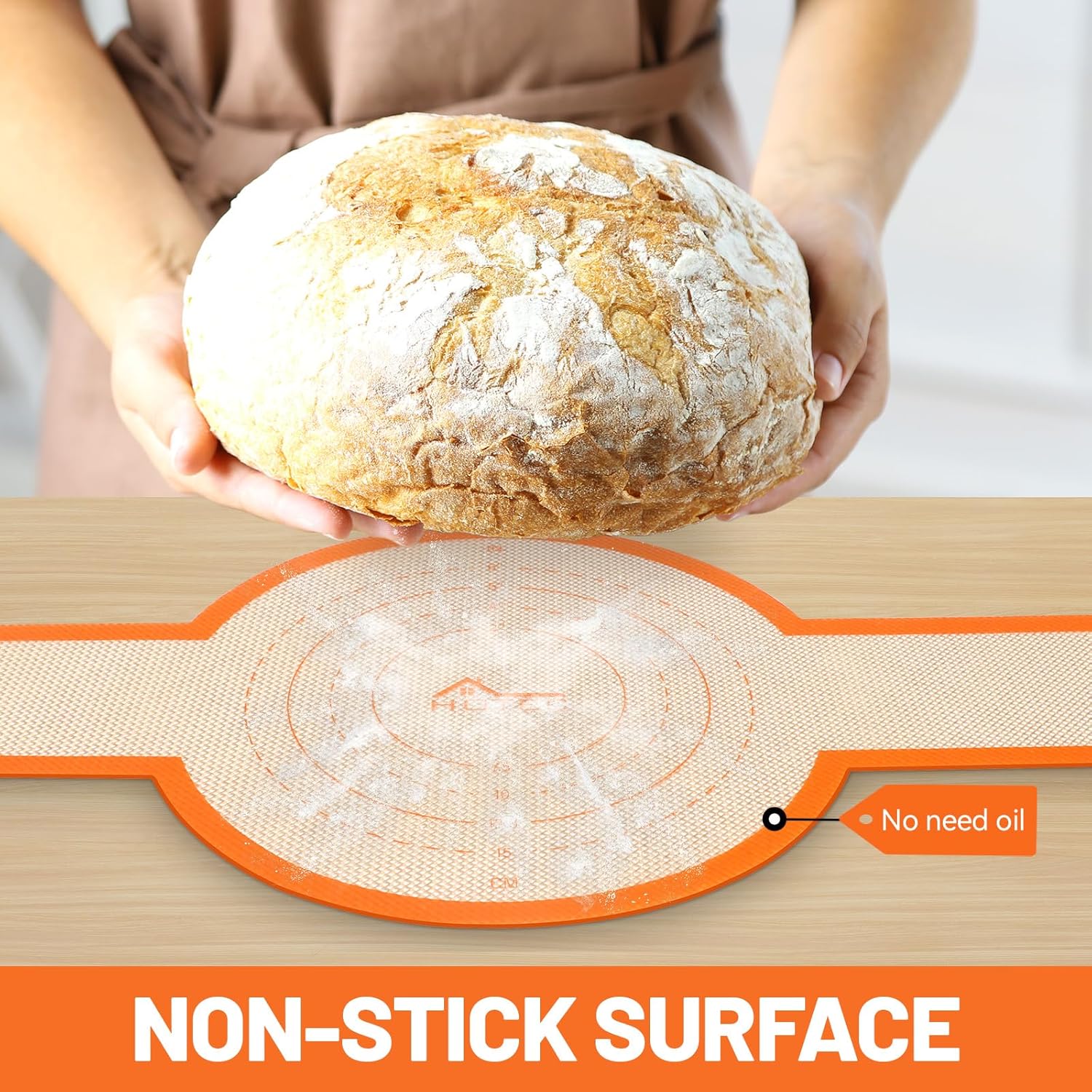 HOTEC Silicone Bread Sling for Dutch Oven - 2 Pack Non-Stick Baking Mat with Long Handle Easy to Transfer Sourdough Bread, Reusable Heat Resistant to 500°F/260°C Dutch Oven Liners Baking Supplies