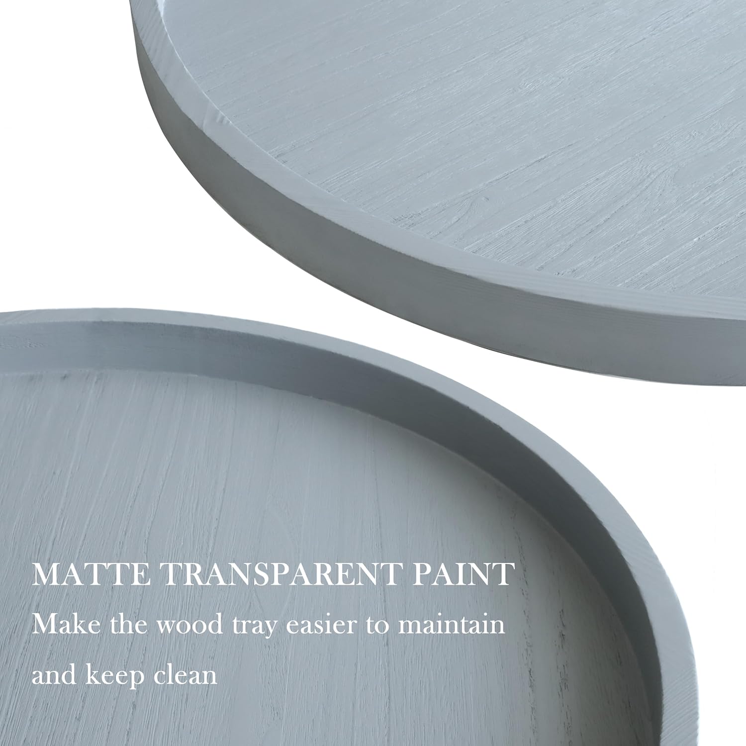 Round Ottoman Table Tray Round-24 - Rustic Wooden Serving Tray for Farmhouse Decorative Oversized Coffee Table Trays Living Room Kitchen Counter Breakfast Grey