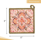 Maison d' Hermine Pot Holders Set 100% Cotton Heat Resistant Potholders 8" x 8" Hot Pads with Loop BBQ, Cooking, Baking, Grilling, Kitchen, Handling Hot Pans (Pack of 2, Damask)