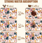 Dish Drying Mat Pink Flowers Berries Leaves Coffee Bar Mat for Countertop Absorbent Hide Stain Rubber Backed Dish Drainer Rack Pad Espresso Machine Dining Room Decor 11.8 x 19.7 Inch