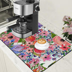 Dish Drying Mat Watercolor Colorful Floral Coffee Bar Mat for Countertop Absorbent Rubber Backed Hide Stain Dish Drainer Rack Pad Coffee Maker Espresso Machine Dining Room Decor 15.7 x 23.6 Inch