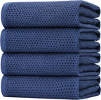 Homaxy 100% Cotton Oversized Waffle Weave Kitchen Dish Towels, Ultra Soft Absorbent Quick Drying Cleaning Towel, 20 x 28 Inches, 4-Pack, Navy Blue