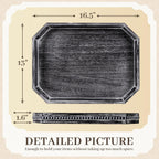 Decorative Coffee Table Serving Tray, Long Octagonal Black Wood Tray with Wooden Bead, Farmhouse Big for Ottoman Table, Countertop, Home Decor, 16.5"x13"x1.6" (Retro Black)