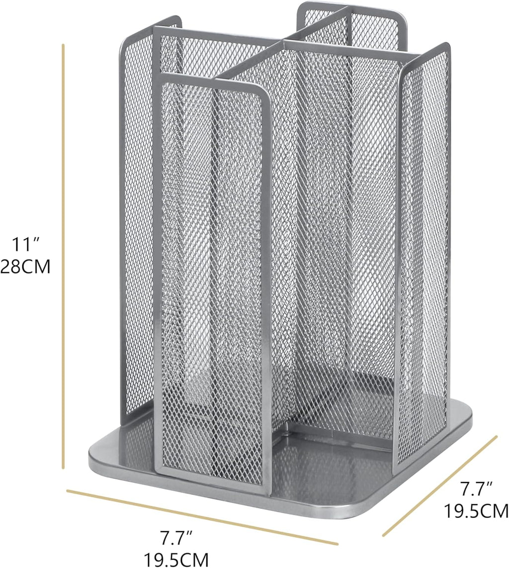 Annova Paper/Plastic Cup and Lid Holder Plastic Storage Organizer, 360°Rotating Coffee Mup Dispenser with 4 Compartments, Multifunctional Storage Rack for Home, Office, Bar, Coffee Shop (Silver)