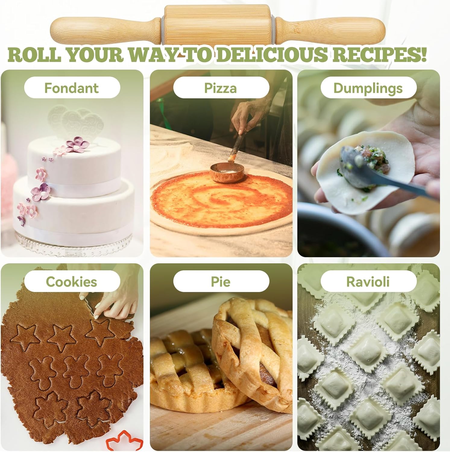 10 inch Wooden Rolling Pin for Baking - Long Dough Roller for All Baking Needs