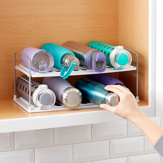 YouCopia UpSpace Water Bottle and Travel Mug Cabinet Organizer, Adjustable Storage Rack for Kitchen Organization, 2-Shelf Wide