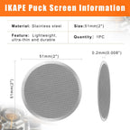 IKAPE 51mm Espresso Puck Screen, 0.2mm Thickness, Reusable Metal Ultra-thin & Ultra-light Coffee Filters, Food-grade 316 Stainless Steel Coffee Puck Screen for Espresso Baristas