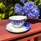 ACMLIFE Bone China Tea Sets, Blue and Gold Tea Set for Adults Porcelain Tea Cup Set, Cup and Saucer Set Vintage Floral for Women Party or Christmas Gifts Giving (china blue)