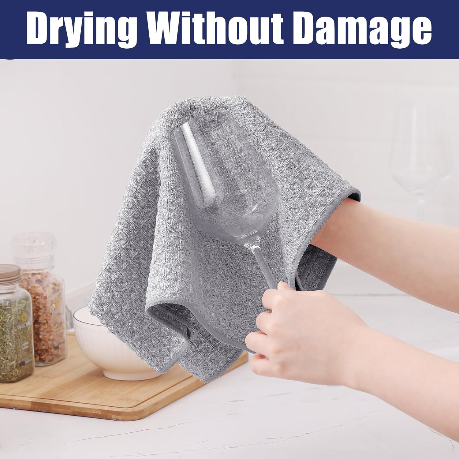 Homaxy Microfiber Waffle Weave Kitchen Dish Cloths, 12 x 12 Inch Ultra Absorbent and Solid Color Dish Towels for Kitchen Fast Drying Dishcloth for Washing Dishes, 12 Pack, Grey