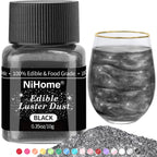 NiHome Edible Food-Grade Glitter Powder Glimmer Luster Dust Metallic Fancy Food Decorating Sprinkle Glimmery Dust for Drink Wine Beverage Cake Bakery Vegan Allergen-Free (Black, 0.35oz/10g)