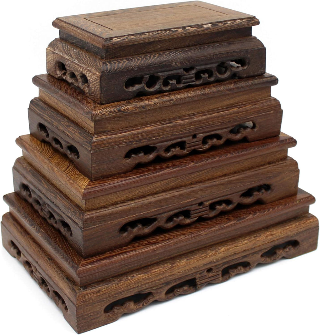 CVHOMEDECO. Primitives Rustic Rosewood Rectangle Display Stand Vase Pot Base Fishbowl Pedestal Stand. (8-1/2 Inch)