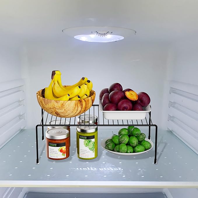 Redrubbit 4 Pack Large (15.7 x 9. 4 Inch) Cabinet Storage Shelf Rack, Rustproof Kitchen Counter and Cabinet Shelf, Storage Rack Organizer for Kitchen, Fridge, Cabinet, Bathroom, Black