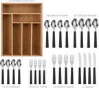 COOK WITH COLOR Bamboo Kitchen Utensil Set with Drawer Organizer | Cooking Tools and Storage Caddy, Black, 25 Piece Cutlery Set
