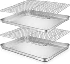 P&P CHEF 17.5 Inch Baking Sheet and Rack Set, Stainless Steel Cookie Sheets Oven Baking Pans Trays with Cooling Racks for Cooking & Roasting, Oven & Dishwasher Safe, (4Pcs)