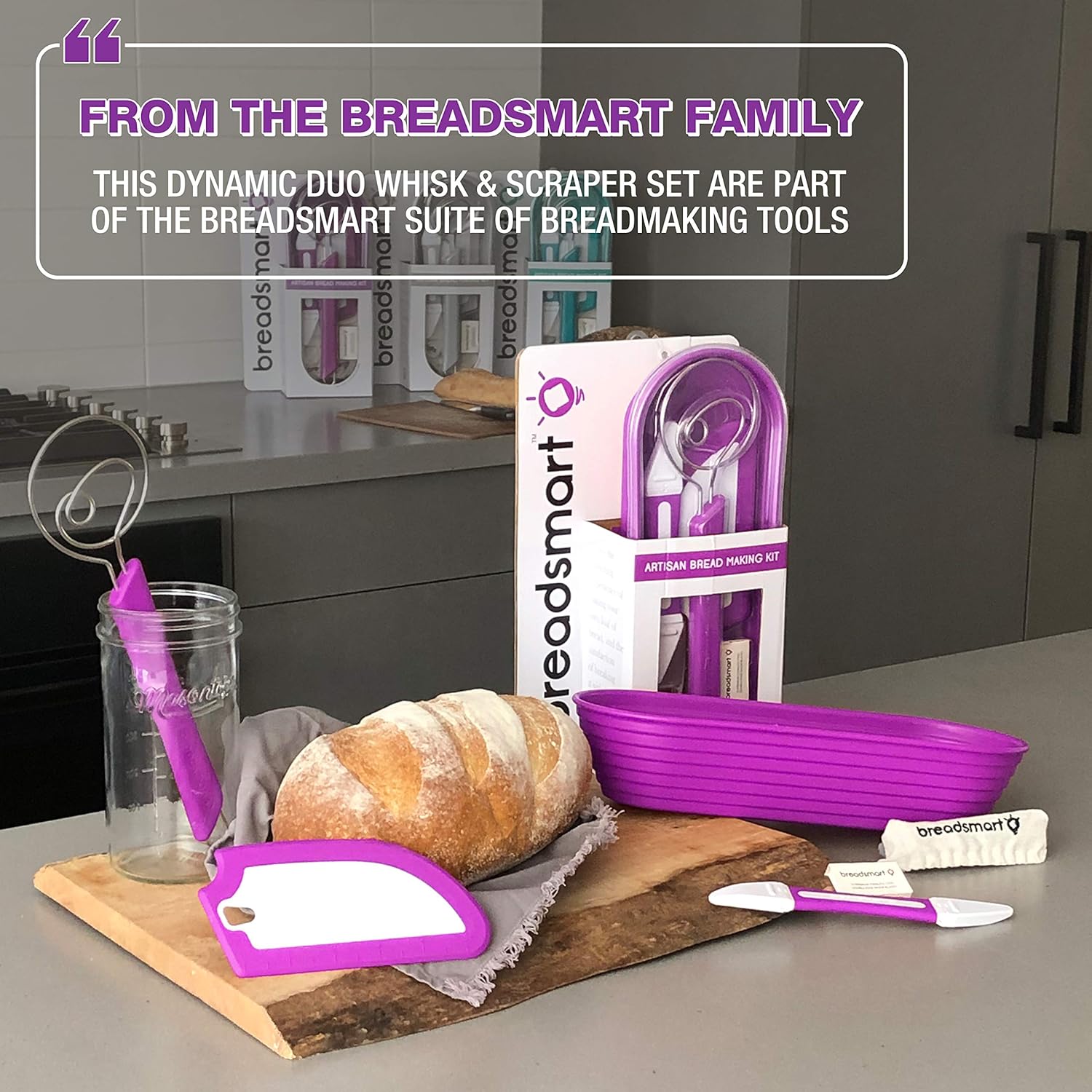 Artisan Bread Whisk and Bench Scraper Duo - Essential Dough Mixer Tools - Sourdough Bread Baking Supplies