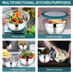 LIANYU Stainless Steel Mixing Bowls, 6 Packs Deep Metal Nesting Bowls Set for Baking Cooking Serving Prepping, Large& Small 7, 3.5, 2.5, 2, 1.5, 1QT Size, Include Visible Airtight Lid, Dark Blue