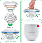 Set of 5 Stackable Space-Saving Nesting Glass Bowls with BPA Free Lids for Foodprep, Storage, Baking, Mixing & Cooking, Microwave Safe - Durable Inert Borosilicate Glass
