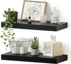 Vivelove Black Floating Shelves for Wall, 16 inchs x 6.7” deep x 1.4” Wall Shelf for Bathroom Bedroom, Living Room, Kitchen, Office Home Decor, Narrow Wood Shelves with Invisible Brackets Set of 2