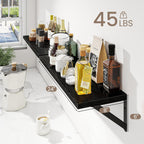 Dreamland Wall Shelves Long, 24W x 8D Wall Mounted Shelves Set of 2, Wide Display Ledge Shelf with Sturdy Metal Brackets for Living Room, Bathroom, Bedroom and Kitchen, Black