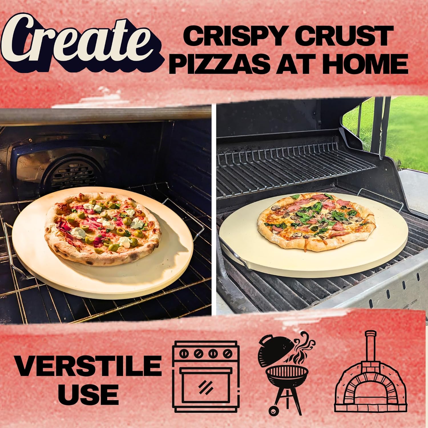 Round Pizza Stone for Oven 16 inch - Large Pizza Stone with Handles, Metal Pizza Peel, Pizza Cutter and Dough Tool - Baking Stone for Oven Bread - Thick Heavy Duty Cordierite Baking Stones