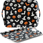 Oasis Choice 2-Pack Halloween Bamboo Fiber Serving Trays - 18x13 Inch Large Platters w/Handles for Horror Party, Birthday,BBQ, Buffet - Pumpkin, Bat & Skeleton Decor (Spooky Black, 18inch)