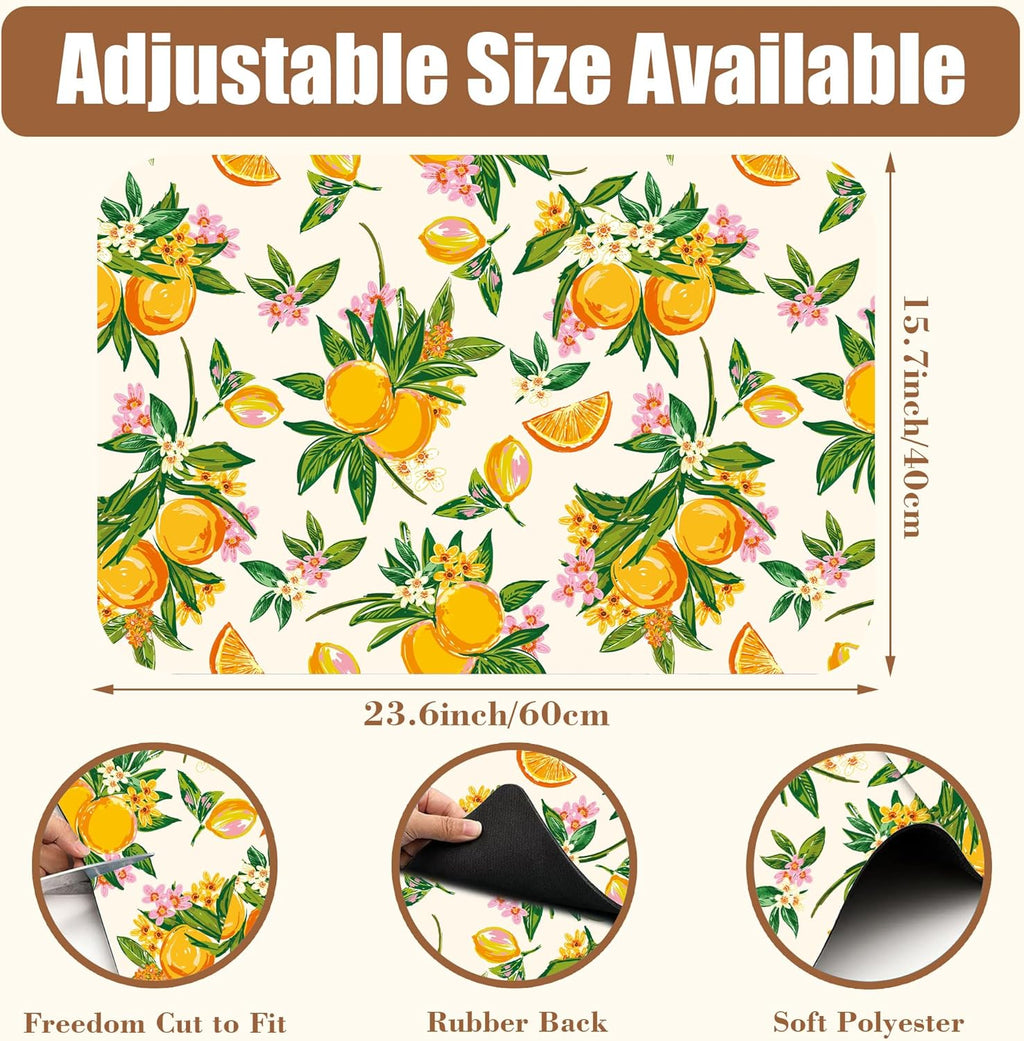 Dish Drying Mat Orange Fruit Floral Coffee Bar Mat for Countertop Hide Stain Rubber Backed Dish Drainer Rack Pad Coffee Maker Espresso Machine Dining Room Decoration 15.7 x 23.6 Inch