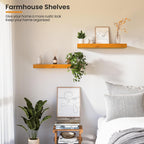 Pine Floating Wall Shelves Set of 2, 16 Inches Long x 8”x 1.4” Shelf Floating Rustic Farmhouse Decor, Heavy Duty Shelf, Wall Shelves for Bathroom Living Room Kitchen Bedroom Office, Honey Oak