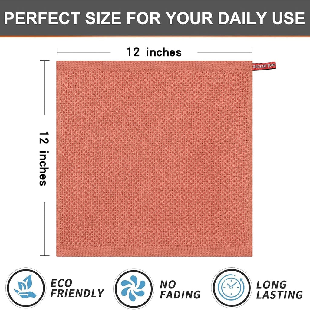 Kitinjoy 100% Cotton Kitchen Dish Cloths, 12 Pack Waffle Weave Ultra Soft Absorbent Dish Towels for Drying Dishes Quick Drying Kitchen Towels Dish Rags, 12 X 12 Inches, Coral