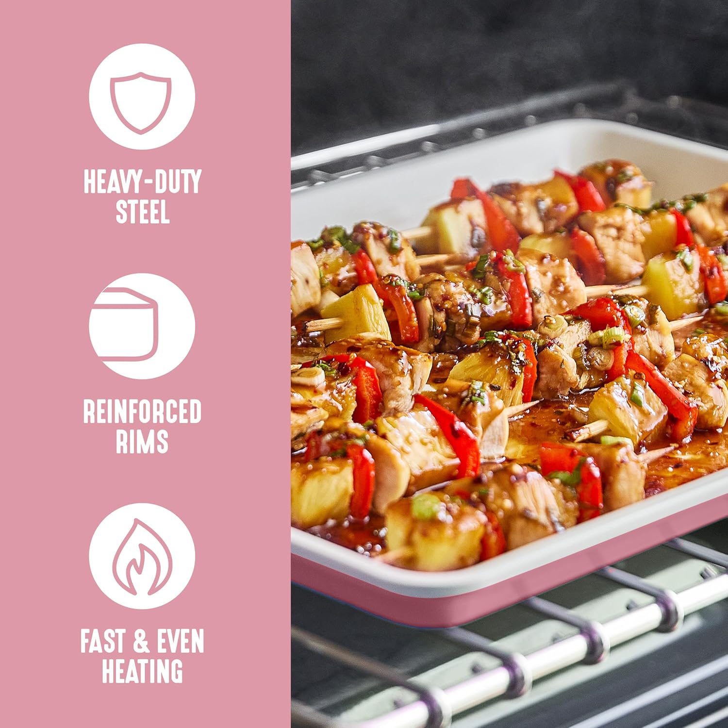 GreenLife Bakeware 18” x 13” Half Cookie Sheet Baking Pan, Non-Toxic PFAS-Free Healthy Ceramic Nonstick, Oven Safe to 450°F, Easy Release, Even Heating, Easy Clean, Pink