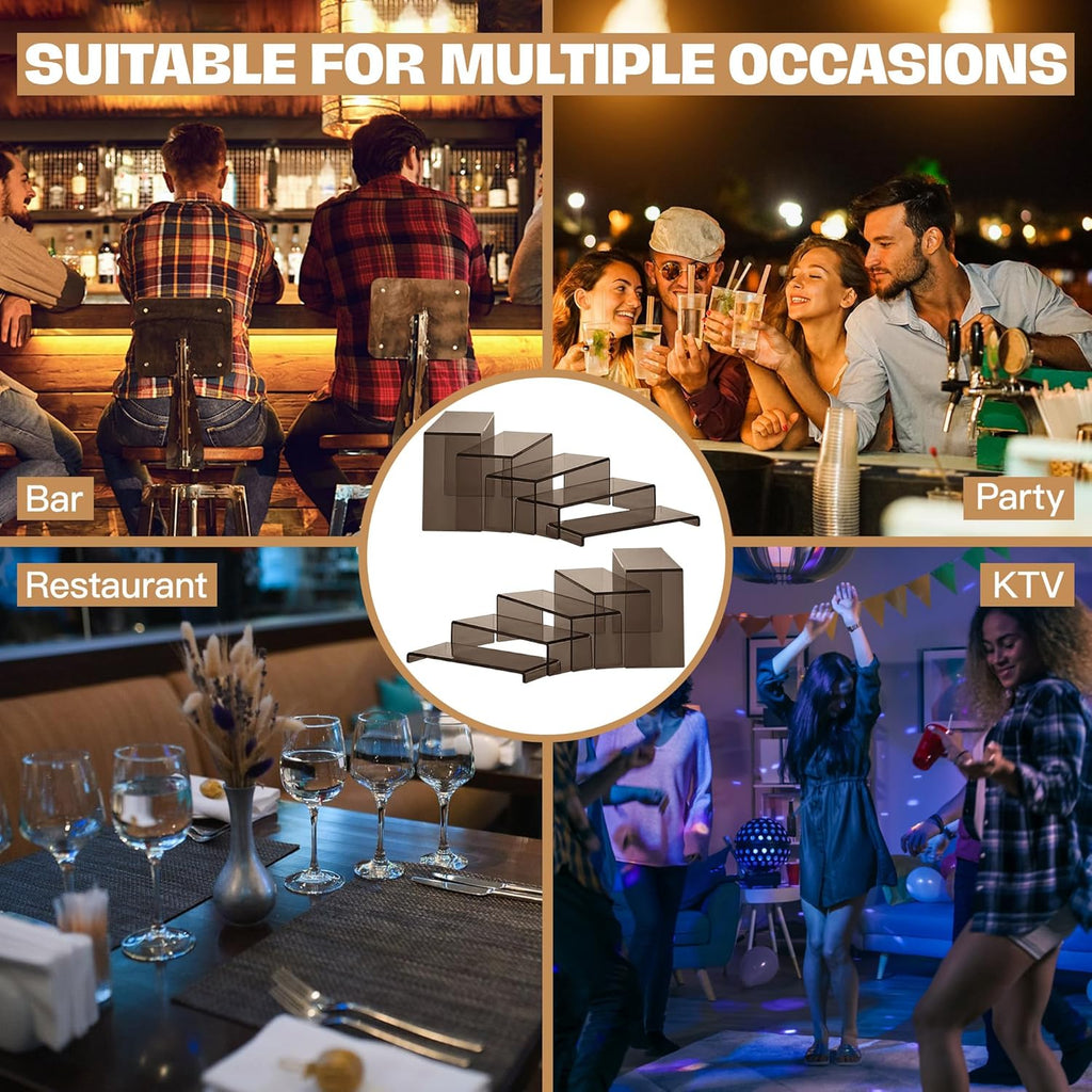 Goabroa Acrylic Display Risers,2 Sets 10 Pcs Rectangular Display Stands for Vendor Events, Acrylic Display Shelves for Figures, Cupcake, Wine Glass and Handbag display, Transparent Black