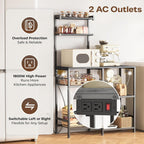 Huuger 31.5 Inch Bakers Rack with Power Outlets, Kitchen Microwave Stand with Storage, Coffee Bar with 4 Hooks, 3-Level Height Open Shelves, Grey