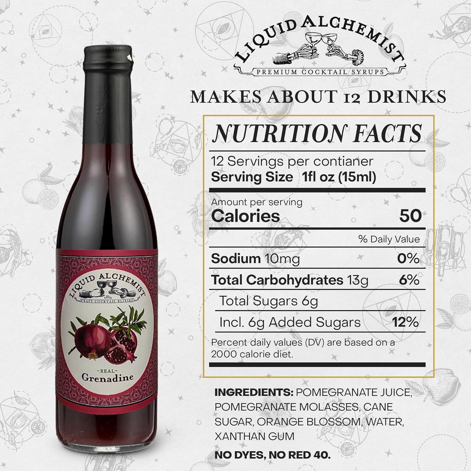 Liquid Alchemist Grenadine Syrup for Cocktails - Real Ingredients Make our Pomegranate Syrup the Perfect Shirley Temple Mix - Our Small Batch Grenadine is Non-GMO, Gluten Free & Vegan (12 oz)