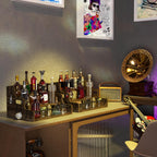 3-Tier Liquor Bottle Display Shelf, Bar Stand for Whiskey, Spirits, Coffee Syrup Rack Organizer, Countertop Wine Rack for Home, Mini Coffee Bar, Small Liquor Cabinet and Kitchen Dark Brown