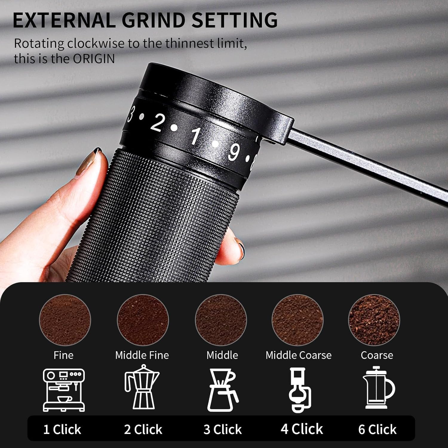 Bincoo Foldable Manual Coffee Grinder with External Adjustable Setting,Coffee Bean Grinder with Portable Storage Bag,Stainless Steel Burr Grinder Suitable for Home, Office and Travel for Use (Black)
