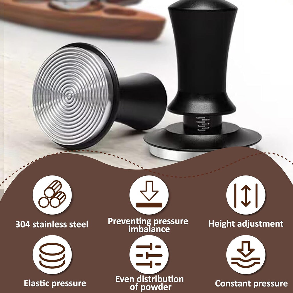 51mm Espresso Tamper with Precise Scales, Adjustable Constant Pressure Coffee Tamper for Espresso Machine, Spring-Loaded Auto-Return Espresso Accessories for Home Commercial Espresso Brewing