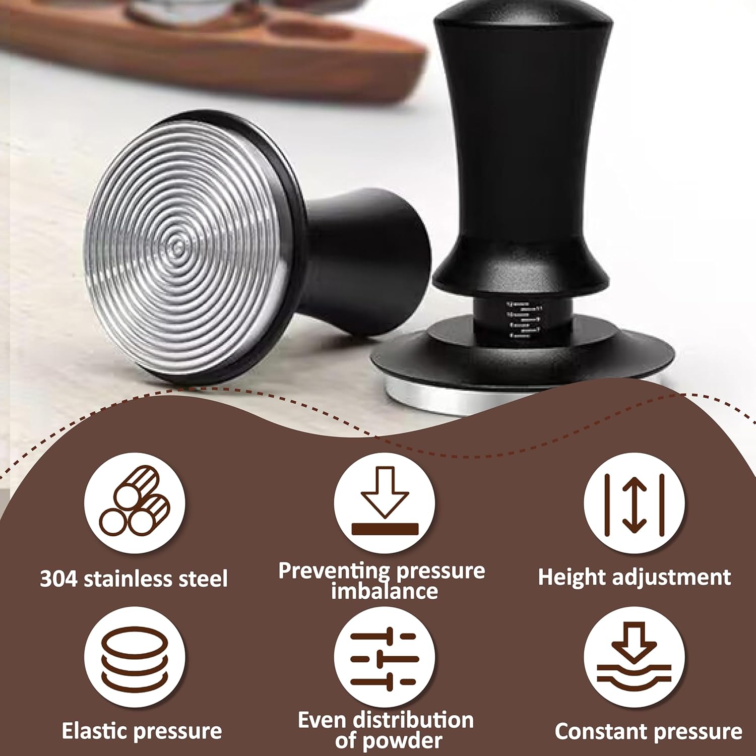 51mm Espresso Tamper with Precise Scales, Adjustable Constant Pressure Coffee Tamper for Espresso Machine, Spring-Loaded Auto-Return Espresso Accessories for Home Commercial Espresso Brewing