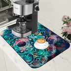 Abstract Mandala Galaxy Star Dish Drying Mat for Kitchen Counter Coffee Bar Mat Hide Stain Absorbent Rubber Backed Coffee Maker Espresso Machine Accessories 11.8 x 19.7 Inch
