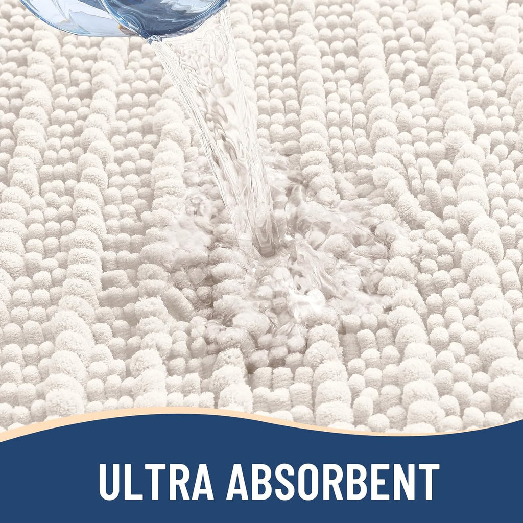 Arotive Luxury Chenille Bathroom Rug Mat, Extra Soft Thick Absorbent Shaggy Bath Rugs, Non-Slip Machine Wash Dry, Plush Bath Mats for Bathroom, Shower and Tub, 60x24, Ivory