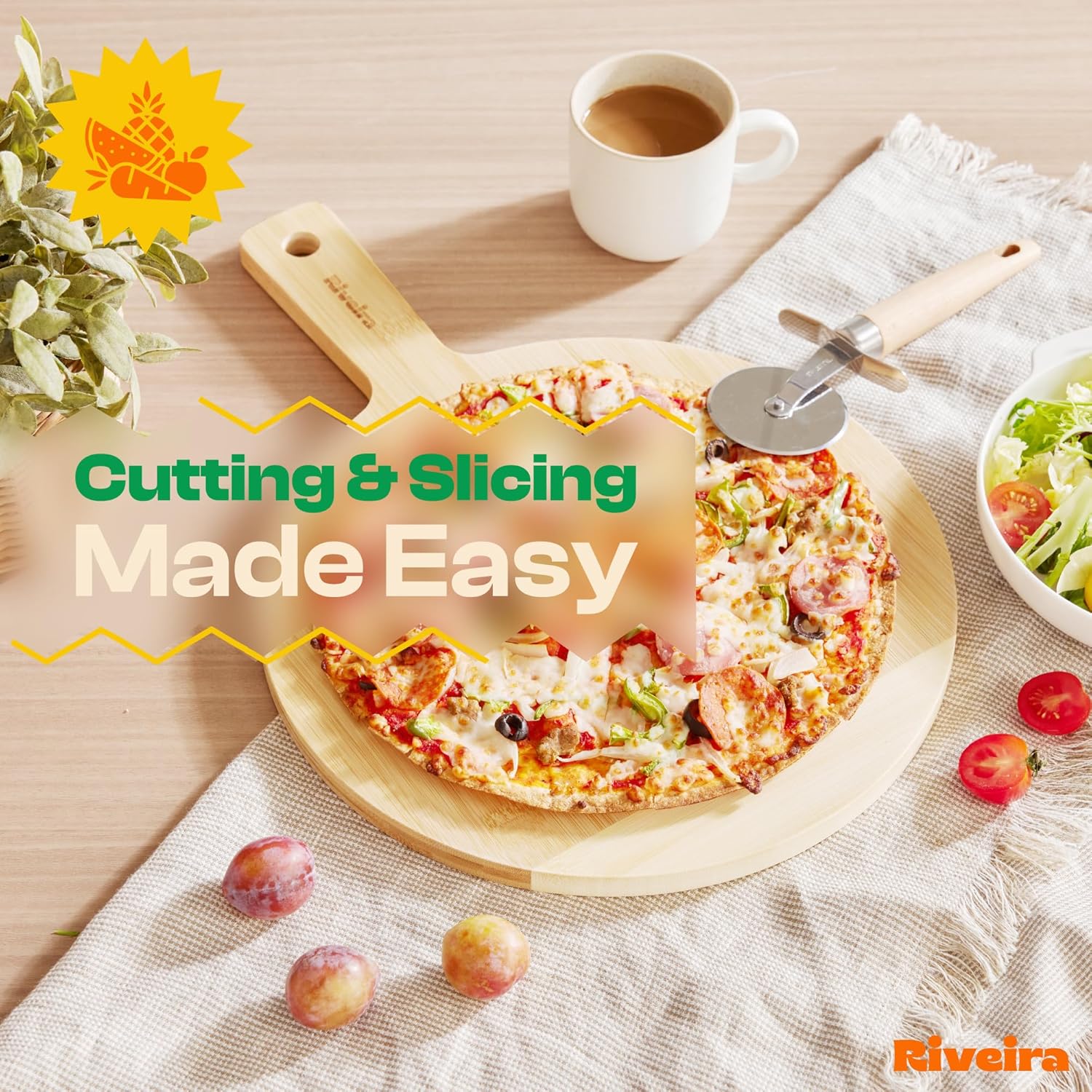 Riveira Two Tone Bamboo Wood Cutting Board – Gourmet Bamboo Grandeur: 17 x 12 Wooden Cutting Board – Wooden Cutting Boards For Kitchen Decorative – Innovative Juice Grooves Wooden Chopping Board