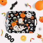 Oasis Choice 2-Pack Halloween Bamboo Fiber Serving Trays - 18x13 Inch Large Platters w/Handles for Horror Party, Birthday,BBQ, Buffet - Pumpkin, Bat & Skeleton Decor (Spooky Black, 18inch)