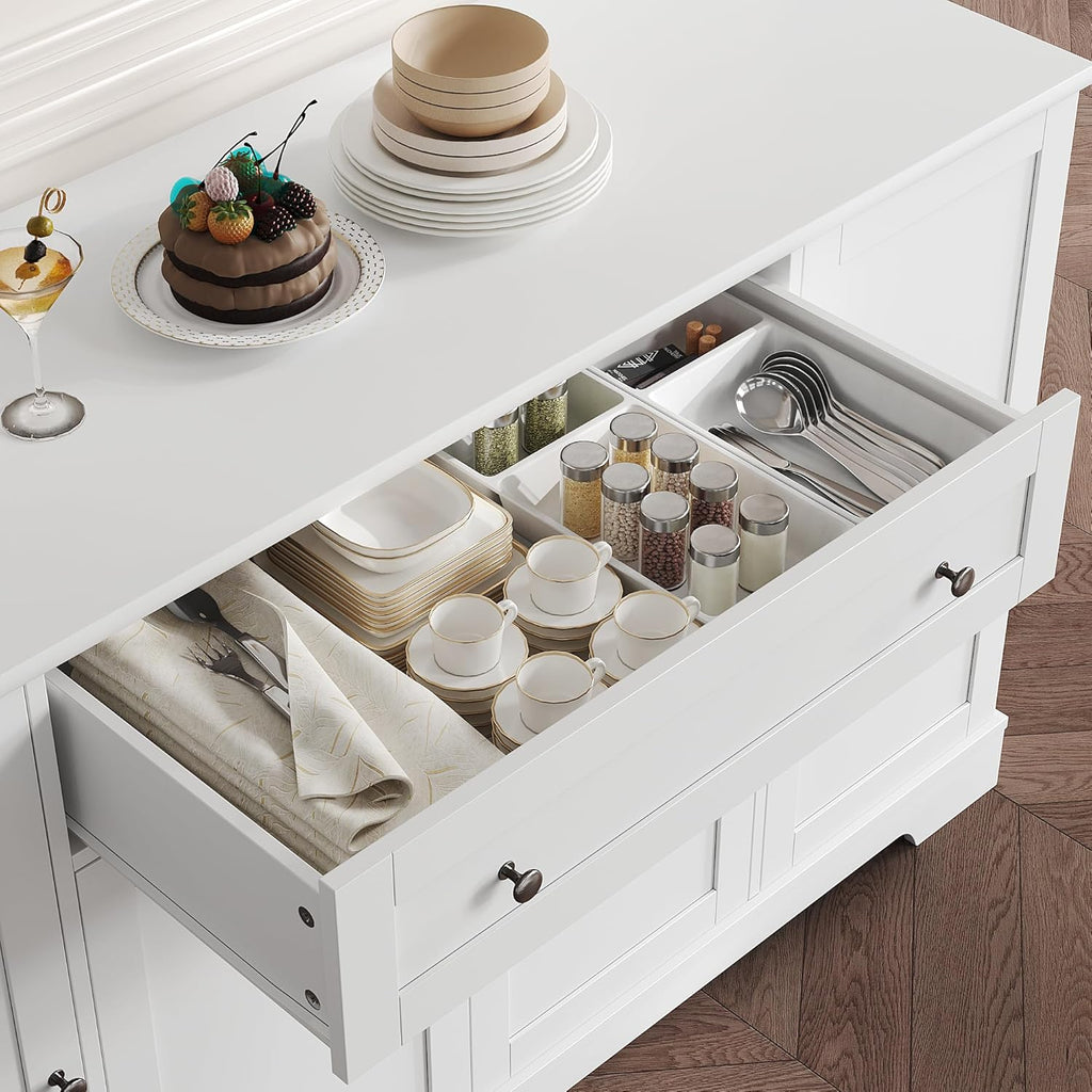 HITHOS 54" Buffet Cabinet with Storage, Modern Kitchen Buffet Sideboard with Drawer, Wood Coffee Bar Station with Adjustable Shelves, Kitchen Storage Cabinet for Living Room, White